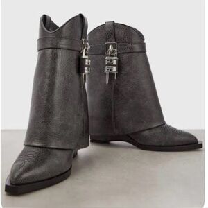 New Authentic Givenchy Stylish Black Leather Boots w Silver Hardware Sz 40~short